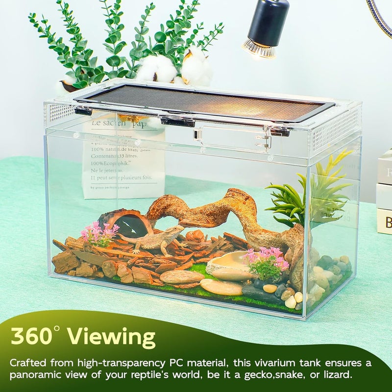 BINANO 12.5''×6''×7'' Reptile Tank Kit with Heat Lamp, Spray Bottle, Shovel, Tweezers, Food Bowl, Hideout -Perfect for Geckos, Snakes, Lizards, Turtles, Jumping Spider,Milk Frog,Hermit Crabs - Image 4